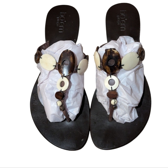 bo'em Plage Flats Sandals Thong Polished Shell Wood Accent Made in Italy size 39 - Picture 3 of 6